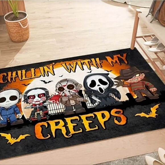 NWT Horror Movie Scary Characters Rug Door Mat 16 x 24" "Chillin with My Creeps" - Picture 3 of 3